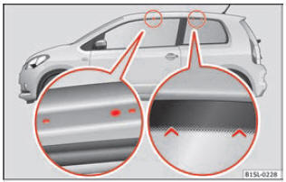  Punti di fissaggio delle barre portacarico e del portapacchi sul tetto sui veicoli a due porte.